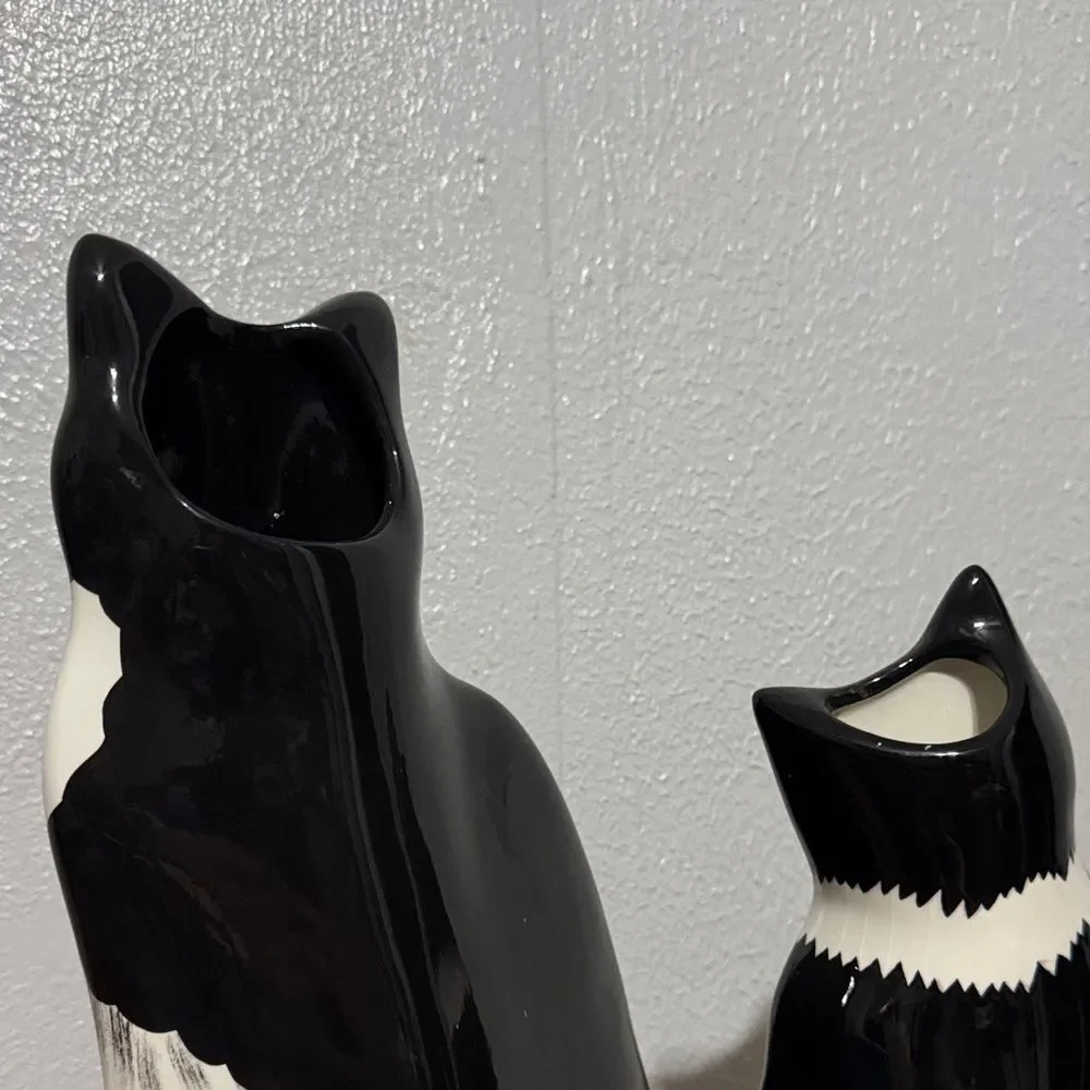 Ceramic Black White Tuxedo Cat Flower Vase by Cats By Nina Lyman Artist Decor